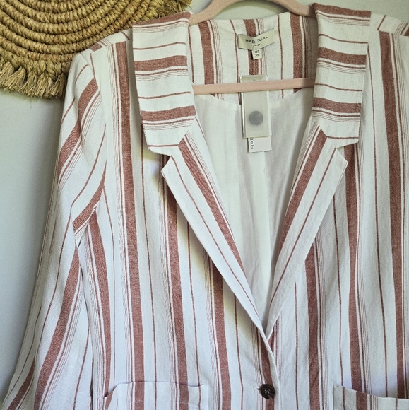 Habitual New Nat Boxy Linen Blend Pink Stripe Oversized Blazer Jacket Size XL - Picture 3 of 10